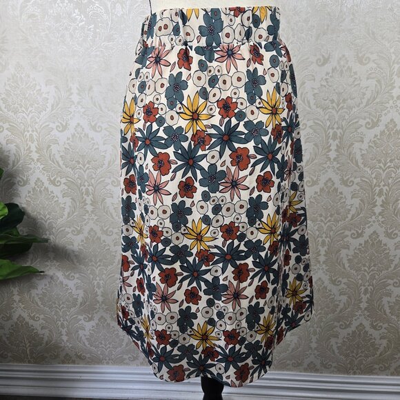 Roolee Size XS Earth Toned Floral Print A-Line Skirt Elastic Back Side Zip Lined - Picture 7 of 11